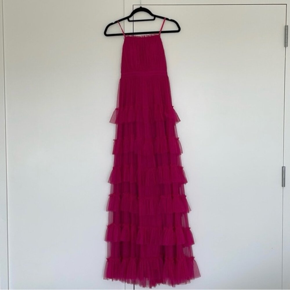 City Studio Hot Pink Tiered Tulle Prom Gown